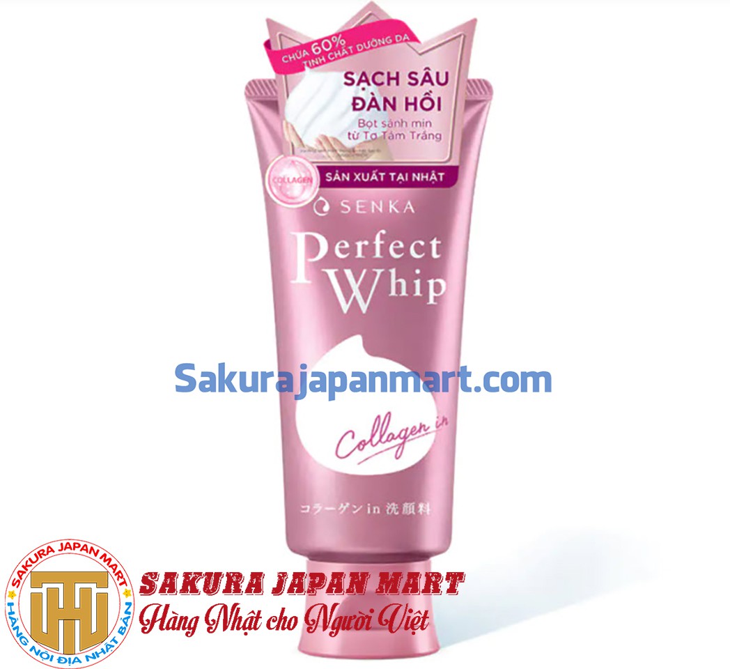 Sữa rửa mặt Senka Perfect whip collagen 120g (hồng)